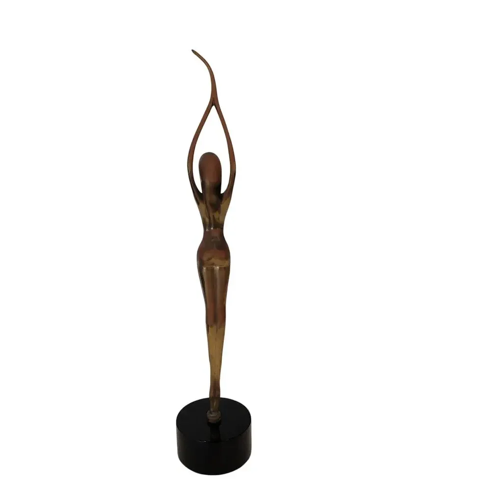 Vintage Mid-Century Modern (MCM) brass sculpture of an elongated female figure